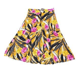 Emily Stacy Sz L Floral Elastic Waist Skirt Polyester Pull On Colorful A-Line